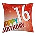 Produktbild 16th Birthday Decorations Throw Pillow Cushion Cover, Cute Sweet Sixteen Hearts Stars Flowers Unique Girls Joy Design, Decorative Square Accent Pillow Case, 18 X 18 Inches, Multicolor