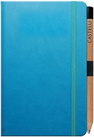 Castelli Ivory Tucson Ruled Paper Pocket Notebook with Pencil - Bright Blue 90 x 140mm