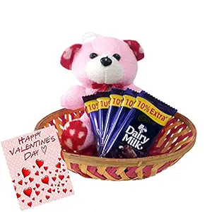 Maalpani Valentines Chocolate Gift | Teddy Bear Soft with 5pc Dairy Milk Basket Pack Chocolate - Valentine Day Gift for Girls Boys Boyfriend Girlfriend Husband Wife Love ? Chocolate Hamper