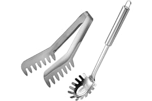 ZEACCT 2 Pièces Pince à Pâtes, Cuillère à Spaghett, Ensemble de Serveur à Spaghetti en Acier Inoxydable, Fourchette à Pâtes avec Poignée sous Vide, pour Nouilles, Pâtisserie, Cuisine