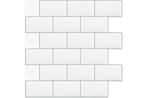 DEWOO White Peel and Stick self Adhesive Wall Metro Subway Tile Stickers for Bathroom Kitchen,Thin(10-PCS, 12"×12")