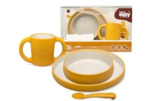 Juego de Vajilla Bebe Interbaby | Set Vajilla Infantil 5 Piezas Plato Llano, Bo, Cuchara, Tenedor y Vaso Antigoteo Aprendizaje | Apta para Microondas y Lavavajillas, Mayores de 6 Meses