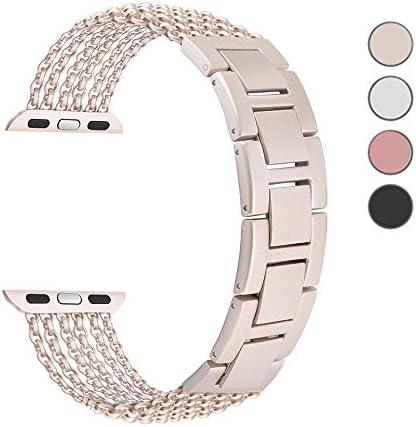 CUZOW Stainless Steel Metal Replacement Watch Straps for Apple Watch Sport Series 3 2 1 (Gold, 38mm)