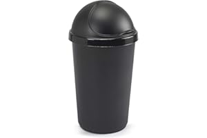 Optimal Products Plastic Bullet Bin 50/30 Litre Rubbish Waste Bins Kitchen Home Office Dustbin Flap Lid Recycling Indoor Storage Bins Trash Can (Black, 30 L Litre)
