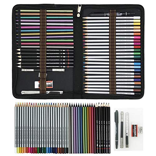 ZZONEART 48 Piece Colored Drawing Pencils Set ,Sketching Pencils and Colouring Pencils Set neatly Presented in Sturdy Zipper- Ideal Set for Artists