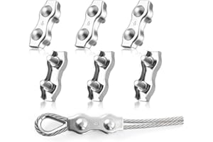 LYCXAMES M6 Abrazadera De Cable Dúplex, 6 Piezas Abrazadera de Cuerda de Alambre Abrazadera de Cable de Acero Inoxidable 304 para la Fijación del Tendedero Suspensión de la Vela Solar