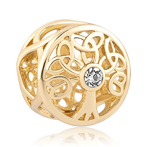 Golden Family Tree Of Life Charm Beads Fits European Charm Bracelet