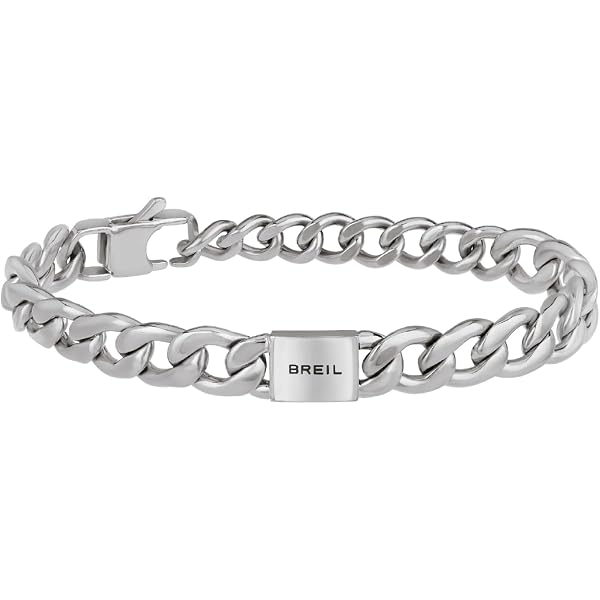 Breil, Collezione Edit Out, Bracciale Uomo, in Acciaio con Finitura Bilux, Maglia ed Elemento Centrale Personalizzabile con Incisione, Pratica