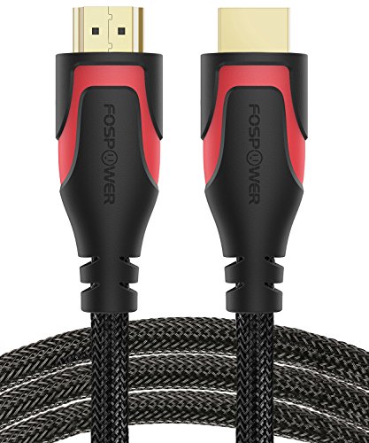 HDMI Kabel 1,8M/6ft, FosPower Nylon Geflochtenes Hochgeschwindigkeits-HDMI-Kabel [UHD 4K | 3D | Ethernet | Audio Rückkehr - Trifft den Neuesten Standard] Vergoldet für HDTV, Blu Ray Player, PC, Spielkonsolen (Schwarz / Rot)