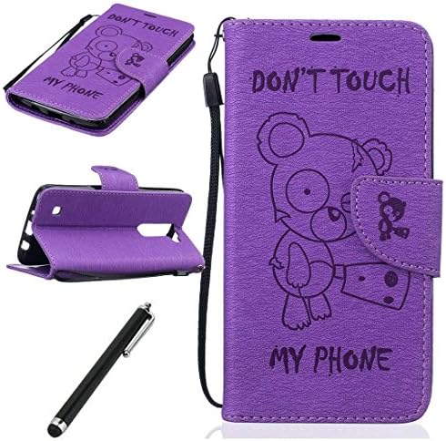 LG K8 Leather Case,K8 Leather Case,Beddouuk Ultra Slim PU Leather Wallet Case Cover with Card&amp;Cash Holders Kickstand Magnetic Closure,Dont Touch My Phone Bear Pattern Book Case Folio Protective Cover for LG G6(2017)-Purple