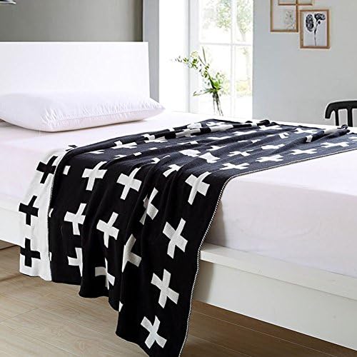 Black and White Swiss Cross Pattern Personalized Knitting Cotton Toddlers Crib Bedding Swaddle Blankets Wrap Trow for Newborn,130*160cm