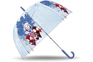 SRV Hub Kids Dome Umbrella 3-7 Years, Transparent PVC Windproof Stick Umbrella with Curved Handle, Lightweight Rain Protection Brolly for Boys Girls, School Travel Outdoor Use