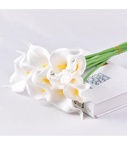 Huaao 12 Fiori Artificiali Calla In Lattice | Tocco Realistico | Bianchi E Neri | Altezza 34 Cm | Per Bouquet Matrimonio