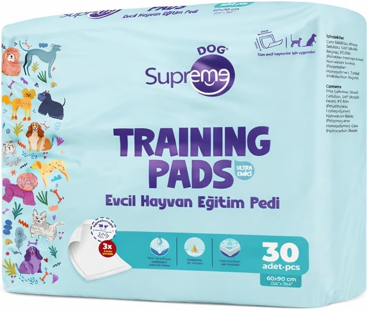 Supreme Dog Köpek Tuvalet Pedi, Sızdırmaz, Yavru, Hasta ve Yaşlı Köpekler İçin Evcil Hayvan Eğitim Pedi 60 X 90 CM 30'LU