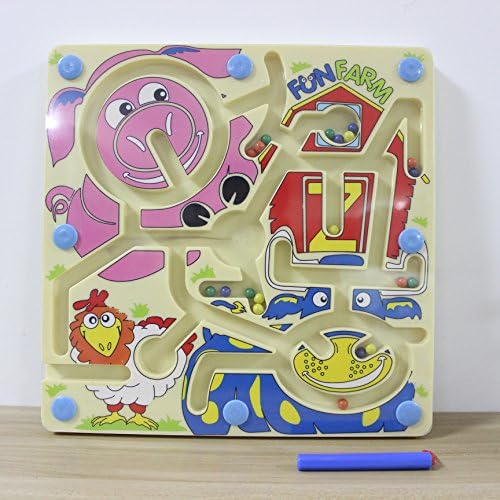 HappyToy Square Magnetic Wand Number Maze Interactive maze Magnet Beads Maze on Board Game Eduactional Handcraft Toys + flying Flight chess Modern Ludo on the other side (Animals in the Fun Farm)