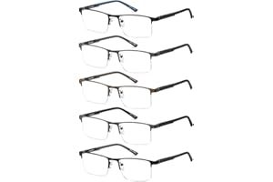 EYECEDAR 5 Pack Blue Light Blocking Reading Glasses Men Metal Half Frame Spring Hinges Rubber Flexible Temple Arms Computer Eyeglasses Readers for Men 2.50