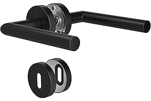KeZaara Maniglie per Porta Interne 1 Pezzo, Maniglia per Porta in Acciaio Inox con Rosetta Arrotondata Ø 52 mm, Nero Opaco, per Porte di Stanze da 20 mm a 55 mm, Forma di L, BB-Chiave a Profilo Tondo