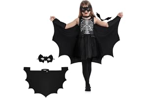 Aomig Czarna peleryna z kapturem dla dzieci, krótki kostium nietoperza, skrzydła, peleryna z maską, peleryna z kapturem, na Halloween, dla chłopców, dziewczynek, chłopców, chłopców, chłopców, na
