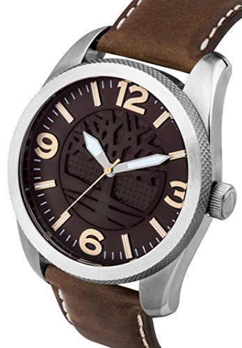 Timberland Men's Quartz Watch with Brown Dial Analogue Display and Dark Brown Leather Strap 14770JS/12