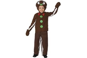 SMIFFY'S Smiffys Little Gingerbread Man Costume Top, Trousers & Headpiece, Halloween Fancy Dress Accessories Dress Up Costumes