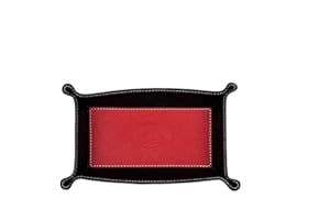 FrasiBags Vide Poche en Cuir Véritable - Vide Poche Entree - Plateau de Rangement Rectangulaire Pratique pour Montres, Clés, Pièces de Monnaie et équipement de Bureau, Moyenne (Rouge/Noir)