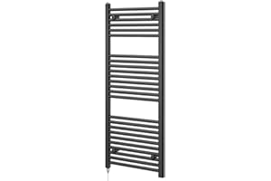 GO BATHROOMS Newark Anthracite Electric Heated Towel Rail Wall Mounted Slim Ladder Design Bathroom Radiator - 1200mm x 500mm