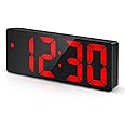 Criacr Digital Alarm Clock, Alarm Clocks Bedside with Large LED Temperature Display, USB/Battery Powered Digital Clock with Snooze, Date, Time, 3 Adjustable Brightness, Voice Control, 12/24Hr (Red)