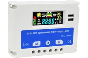 Anern Régulateur de Charge Solaire 12/24 V Auto MAX. PV 50V, 30A Contrôleur de Charge LCD Écran 2 ports USB avec Système de Capteurs Radar pour Batteries Plomb-acide et lithium, etc