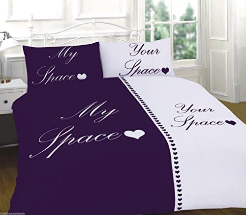 Duvet cover set with pillowcases polycotton keep calm/My space your space bedding (Space Plum/White, Super King Duvet Cover Set)