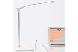 Qualore Lámpara Escritorio, Flexo Led Escritorio con 5 Niveles de Brillo y 5 Modos, Carga USB-C, Temporizador, Cuidado Ojos, Función de Memoria, Control Táctil, Luz Nocturna Mesita Studiar Infantil