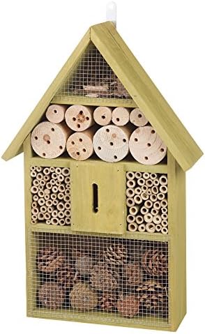 Small Large Wooden Insect Bug Hotel House Wood Shelter Box Roof Coloured Natural (Large, Lime)
