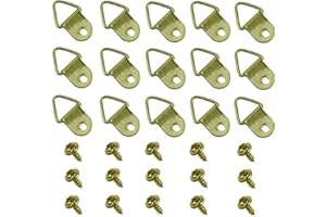 PAEFIU 100 piezas gancho para marco de fotos, oro D anillos gancho mesa kit de suspensión de fotos con tornillos sujetadores para marcos de fotos Espejos Obras D'ar