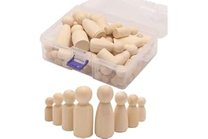 JUHONNZ Peg Dolls, 50 x Unfinished Wooden Dolls, Natural Wooden People, Family Figurines for Painting, Crafts, Projects, Art, DIY, Decoration, 4 Sizes