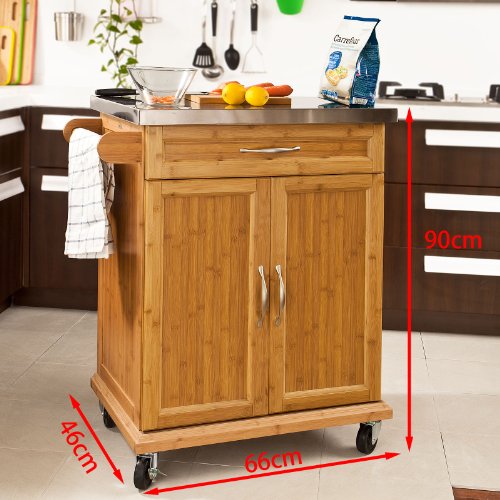 SoBuy® Luxus-Küchenwagen aus hochwertigem Bambus mit Edelstahltop