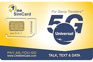 OneSimCard Universal 3-in-one SIM Card for use in Over 200 Countries with $5 Credit – Voice, Text and Mobile Data as Low as $0.01 per MB. Compatible with All Unlocked GSM Phones. 4G in 50+ Countries.