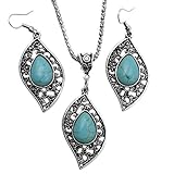 Yvelands Retro Design Blatt Türkis Halskette Ohrringe Modeschmuck Set