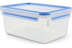 EMSA Clip & Close Frischhaltedose, rechteckig, 2,2 L, Aufbewahrungsbox, 100 Prozent dicht, spülmaschinen-, gefrier-, mikrowellenfest, Transparent, Blau, Made in Germany, 508544