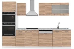 Vicco Mueble de Cocina R-Line, Sonoma/Blanco, 300 cm con Armario Alto, ET Mármol