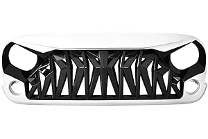 CStern Rejillas Frontales de Radiador Parrilla de Calandra Delantera de Malla del Coche de Estilo Tiburón Negra-Blanca para Wrangler JK 2007-2018 Cubierta de Malla de Parachoque de ABS