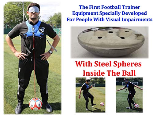 Equipo de entrenamiento de fútbol Método de entrenamiento para invidentes. Equipo de entrenamiento de fútbol para personas parcialmente ciegas. Equipamiento de fútbol de entrenamiento.
