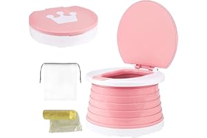 NAUXIU Bebé Inodoro Plegables,Inodoro Infantil Plegable,Asiento Inodoro Plegable, Portátil Reductor WC ,Entrenamiento para Bebés con Orinal de Viaje al Aire libre en Interiores con Bolsa (Rosado)