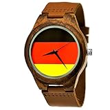 Handgefertigte Holzwerk Germany® Designer Herren Deutschland Flagge Uhr Damen Uhr Öko Natur Holz Flaggen Uhr Leder Armband Uhr Analog Armbanduhr Damenuhr Herrenuhr Klassisch Quarz-Uhr in Braun wm 2018