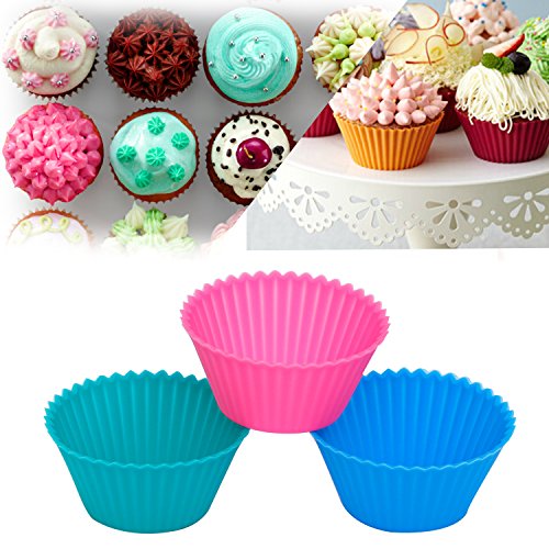 [Neue Version] Ipow 24-Pack Silikon muffinform Muffin Cupcake Backförmchen Muffinförmchen 6 Farben für Muffins, Brownies, Cupcakes, Kuchen, Pudding … - 6