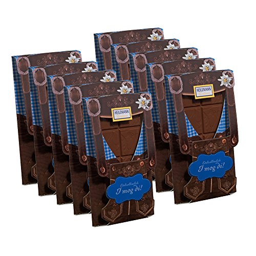 Preisvergleich Produktbild 10er SET Flachtafel Lederhose Edelvollmilch Schokolade 37 g Tafel / Alpenserie