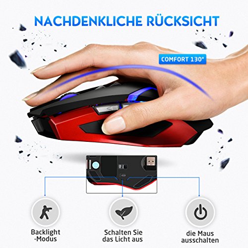 VICTSING Rat  n Gaming Inal  mbrico  Dual Modo con Cable y Receptor USB  4 DPI Adjustables 2400 Max  4 Colores de Iluminaci  n Respirada  7 Botones para PC  Port  til  Computadora  Ordenador