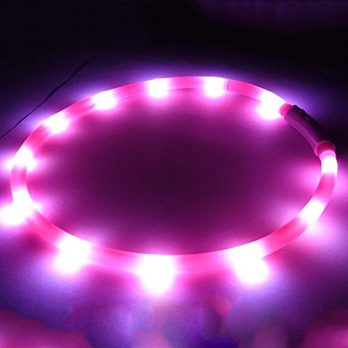 Preisvergleich Produktbild Wasserdichte Halsbänder wiederaufladbare USB LED-Blinklicht-Band-Gurt für Haustier Hunden Katzen (rosa)