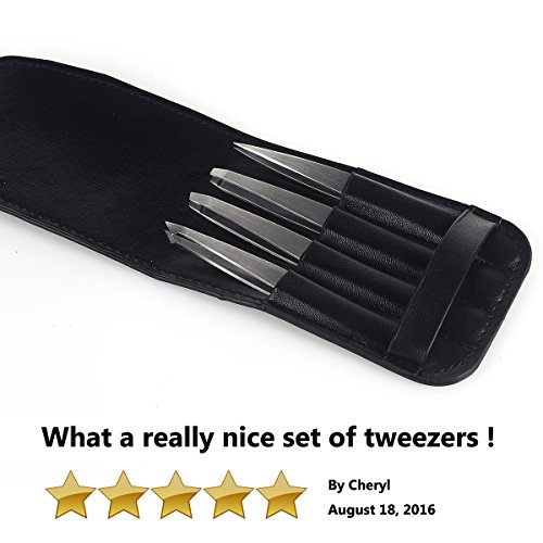 Tweezers Set 4-Piece Professional Stainless Steel Tweezers with Travel Case by Aumelo - Best Precision Eyebrow and… - Image 7
