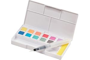 Derwent Paleta de Pinturas de Acuarela, Set de 12 Colores Pastel, Incluye Mini Pincel de Acuarela, 5 Paletas de Mezcla, 1 Esponja, Estuche Portátil, 2305865