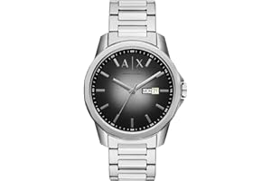 Armani Exchange Orologio da uomo, Movimento al quarzo con data giornaliera a tre lancette e cassa da 44 mm con cinturino in acciaio o in pelle