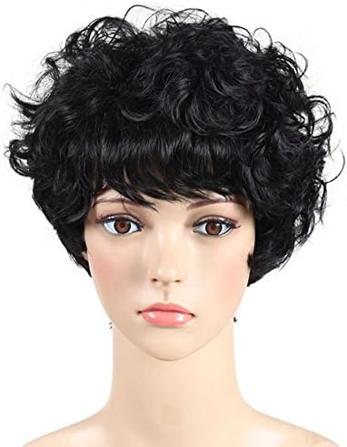 STARWig Fashion Short Black Afro Curly Wigs Synthetic Short Hair Wig For Old Age Women Mother Wigs + Free Wig Cap 5'' 70g